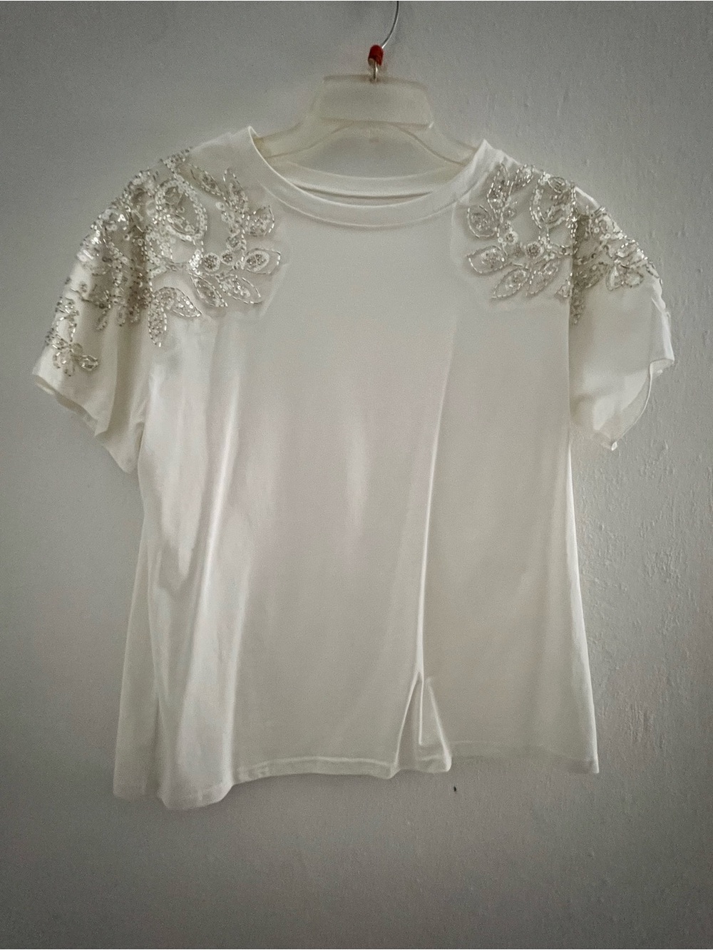 Embellished White Women's Short Sleeve Top